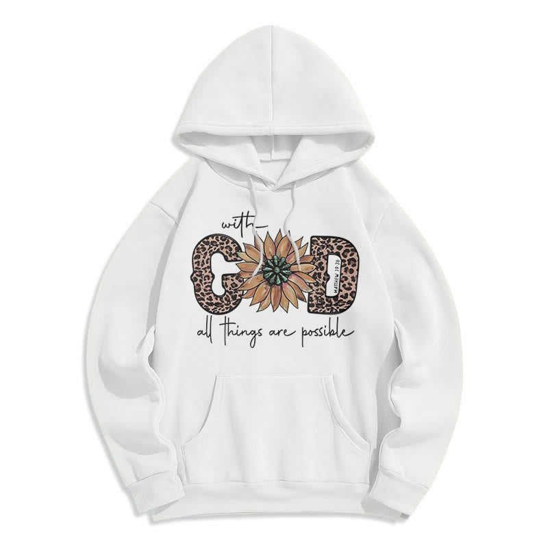 Christianartworkshop Quotation Style With God All Things Are Possible Fleece Lined Polyester Hoodie