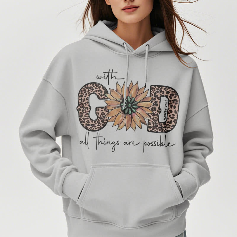 Christianartworkshop Quotation Style With God All Things Are Possible Fleece Lined Polyester Hoodie