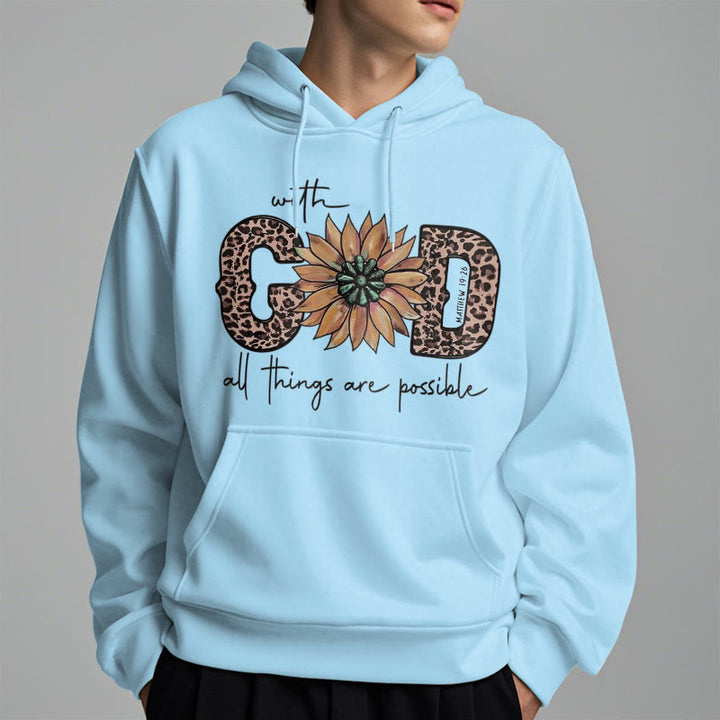 Christianartworkshop Quotation Style With God All Things Are Possible Fleece Lined Polyester Hoodie