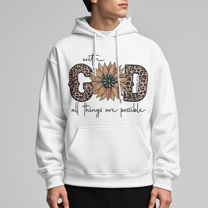 Christianartworkshop Quotation Style With God All Things Are Possible Fleece Lined Polyester Hoodie