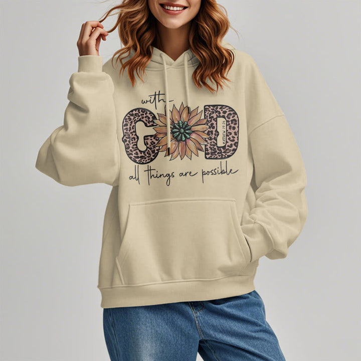 Christianartworkshop Quotation Style With God All Things Are Possible Fleece Lined Polyester Hoodie