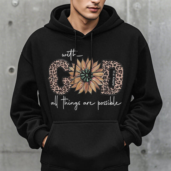 Christianartworkshop Quotation Style With God All Things Are Possible Fleece Lined Polyester Hoodie