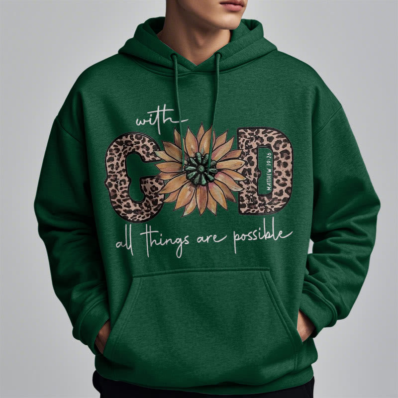 Christianartworkshop Quotation Style With God All Things Are Possible Fleece Lined Polyester Hoodie