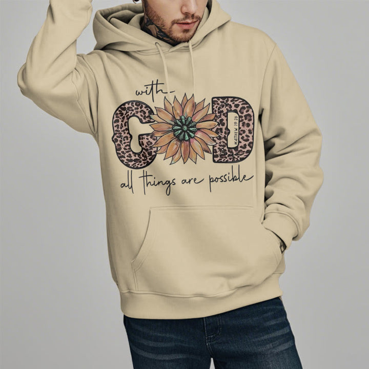 Christianartworkshop Quotation Style With God All Things Are Possible Fleece Lined Polyester Hoodie