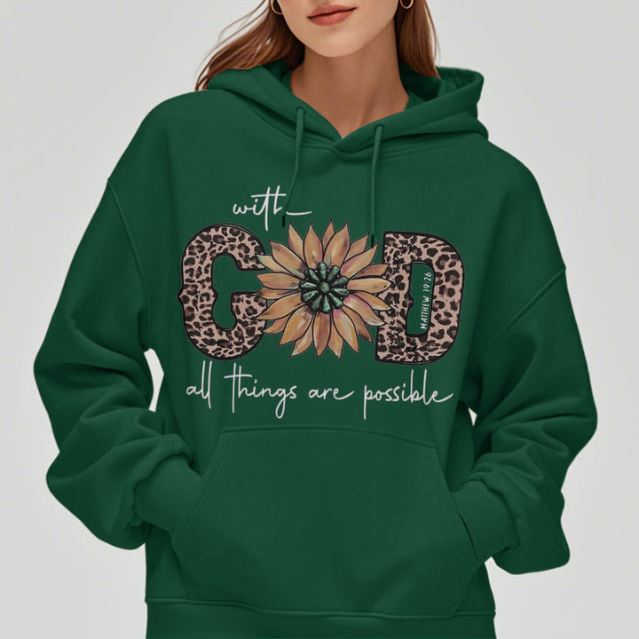 Christianartworkshop Quotation Style With God All Things Are Possible Fleece Lined Polyester Hoodie