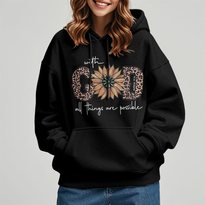 Christianartworkshop Quotation Style With God All Things Are Possible Fleece Lined Polyester Hoodie