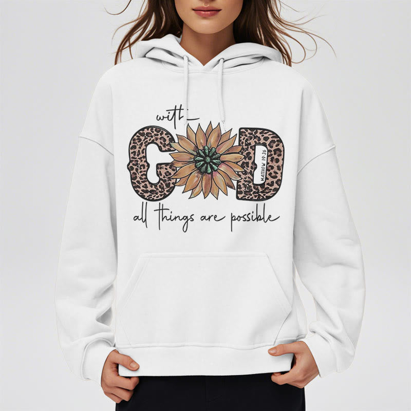 Christianartworkshop Quotation Style With God All Things Are Possible Fleece Lined Polyester Hoodie