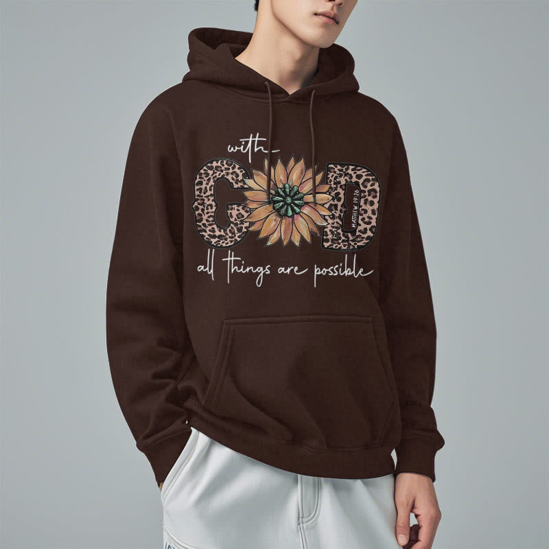 Christianartworkshop Quotation Style With God All Things Are Possible Fleece Lined Polyester Hoodie