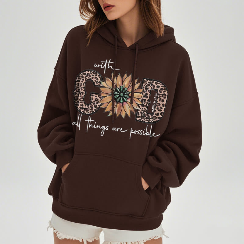 Christianartworkshop Quotation Style With God All Things Are Possible Fleece Lined Polyester Hoodie