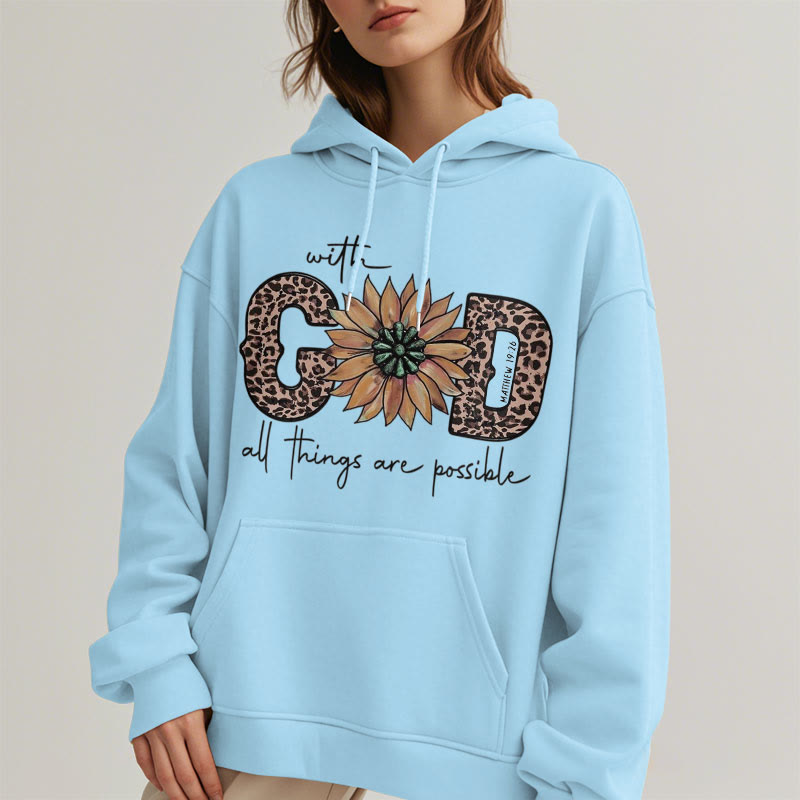 Christianartworkshop Quotation Style With God All Things Are Possible Fleece Lined Polyester Hoodie