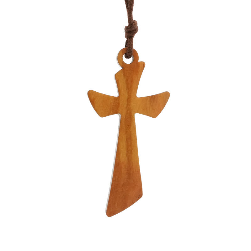 Christianartworkshop Classic Style Olive Wood INRI Plaque Crucifix Pendant Necklace