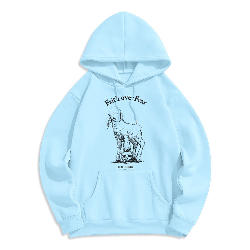 Christianartworkshop Quotation Style Faith Over Fear Lamb Fleece Lined Polyester Hoodie