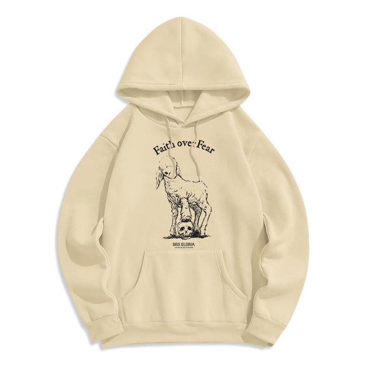 Christianartworkshop Quotation Style Faith Over Fear Lamb Fleece Lined Polyester Hoodie