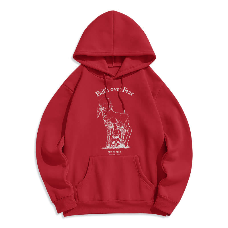 Christianartworkshop Quotation Style Faith Over Fear Lamb Fleece Lined Polyester Hoodie - Red - 2XL - image 35