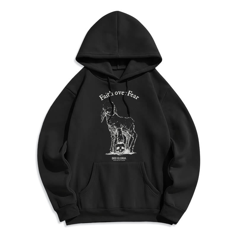 Christianartworkshop Quotation Style Faith Over Fear Lamb Fleece Lined Polyester Hoodie