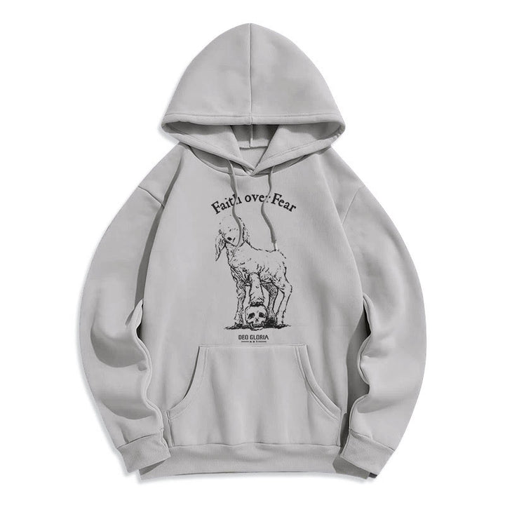 Christianartworkshop Quotation Style Faith Over Fear Lamb Fleece Lined Polyester Hoodie