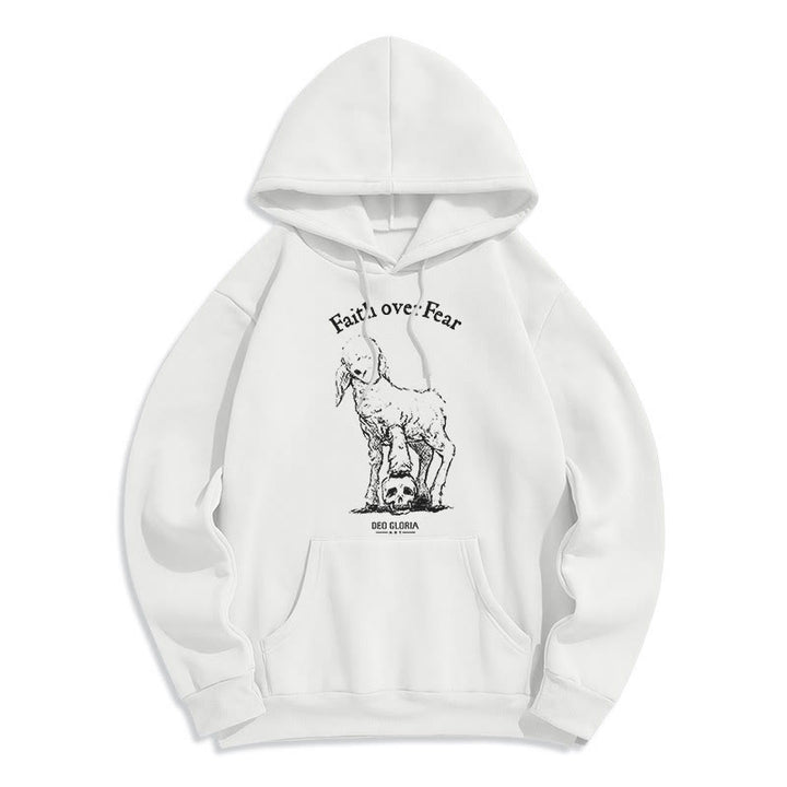 Christianartworkshop Quotation Style Faith Over Fear Lamb Fleece Lined Polyester Hoodie