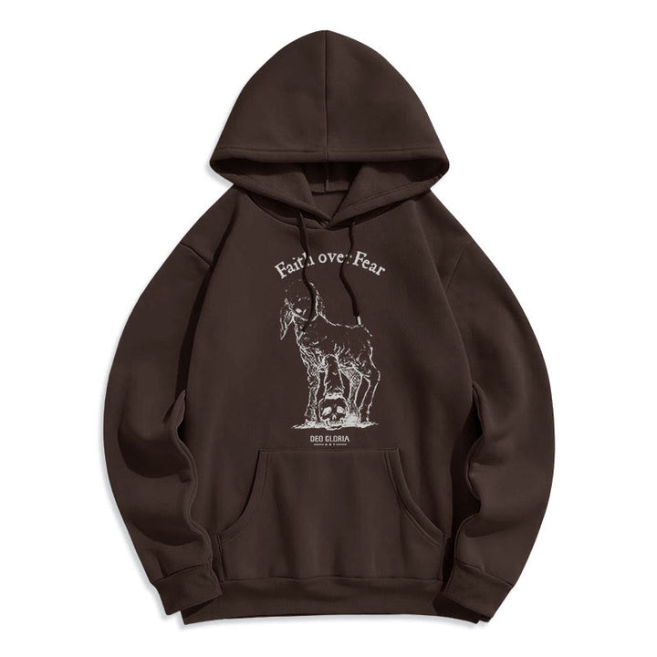 Christianartworkshop Quotation Style Faith Over Fear Lamb Fleece Lined Polyester Hoodie