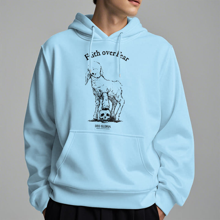 Christianartworkshop Quotation Style Faith Over Fear Lamb Fleece Lined Polyester Hoodie