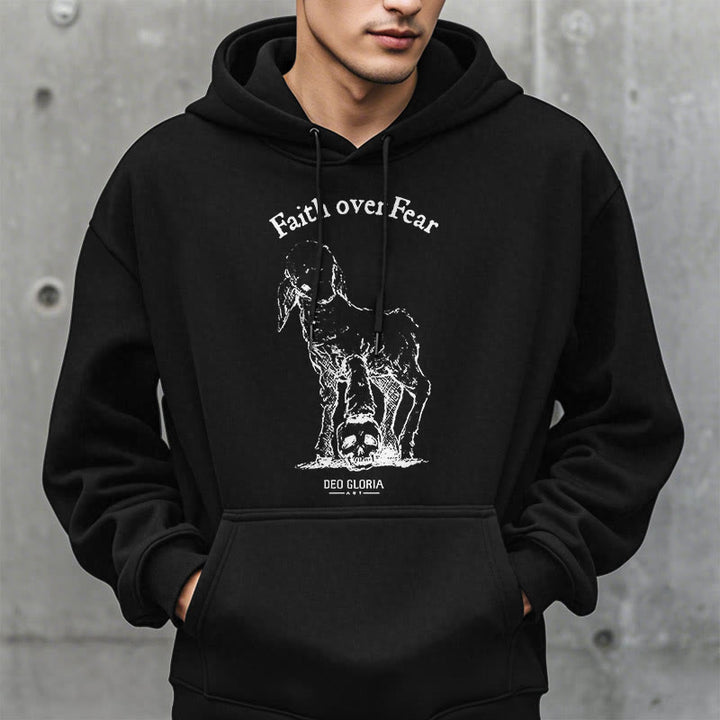 Christianartworkshop Quotation Style Faith Over Fear Lamb Fleece Lined Polyester Hoodie