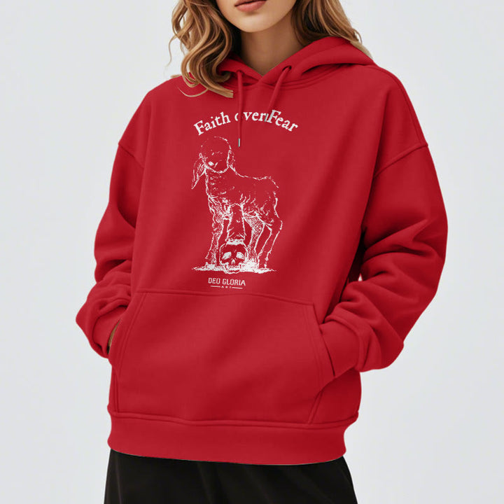 Christianartworkshop Quotation Style Faith Over Fear Lamb Fleece Lined Polyester Hoodie