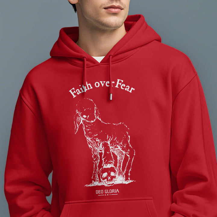 Christianartworkshop Quotation Style Faith Over Fear Lamb Fleece Lined Polyester Hoodie