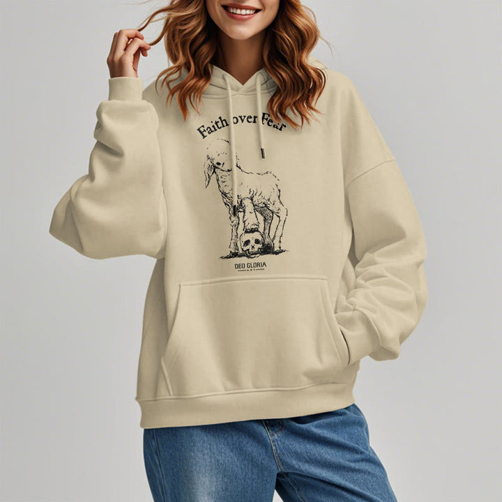 Christianartworkshop Quotation Style Faith Over Fear Lamb Fleece Lined Polyester Hoodie