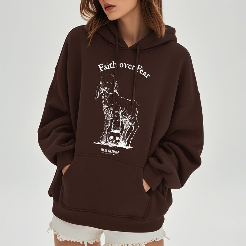 Christianartworkshop Quotation Style Faith Over Fear Lamb Fleece Lined Polyester Hoodie