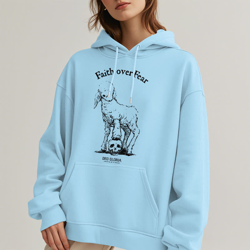 Christianartworkshop Quotation Style Faith Over Fear Lamb Fleece Lined Polyester Hoodie