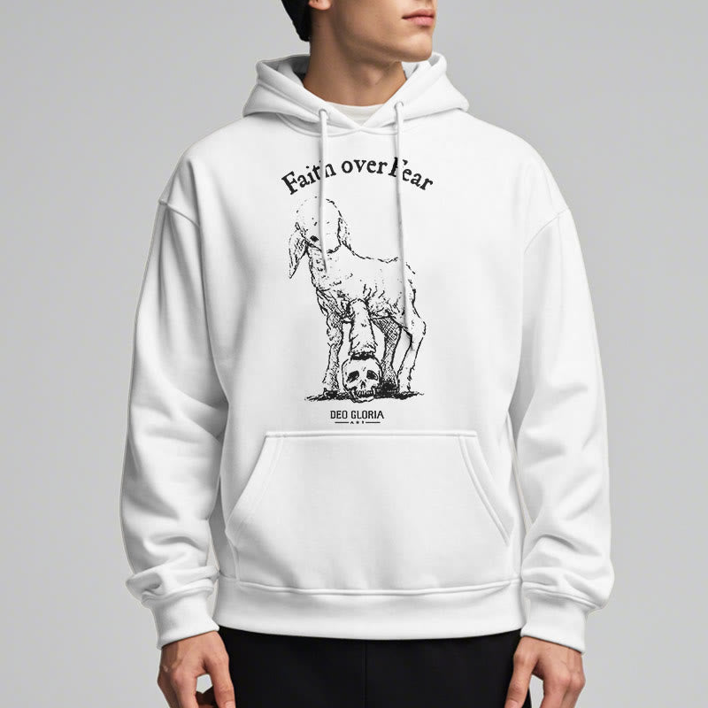 Christianartworkshop Quotation Style Faith Over Fear Lamb Fleece Lined Polyester Hoodie