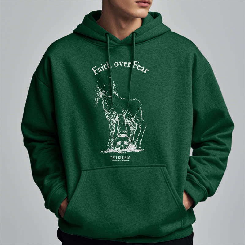 Christianartworkshop Quotation Style Faith Over Fear Lamb Fleece Lined Polyester Hoodie