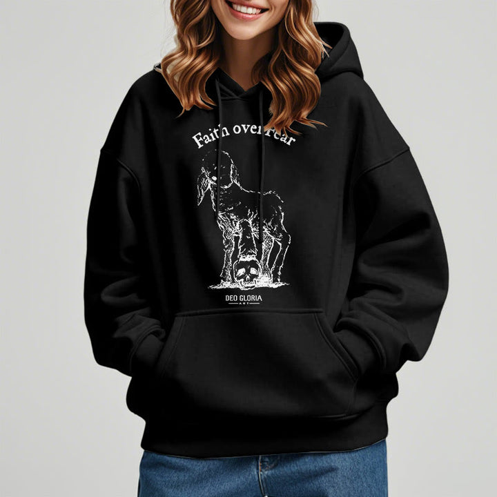 Christianartworkshop Quotation Style Faith Over Fear Lamb Fleece Lined Polyester Hoodie