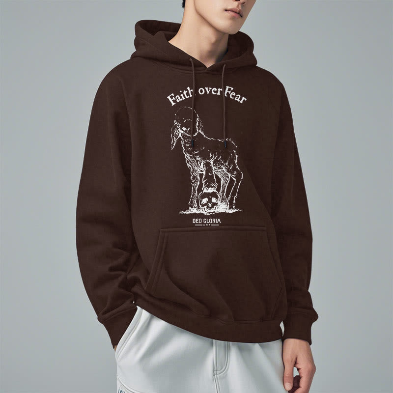 Christianartworkshop Quotation Style Faith Over Fear Lamb Fleece Lined Polyester Hoodie