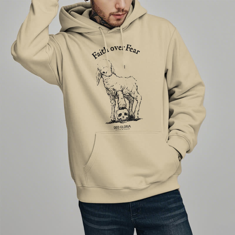 Christianartworkshop Quotation Style Faith Over Fear Lamb Fleece Lined Polyester Hoodie