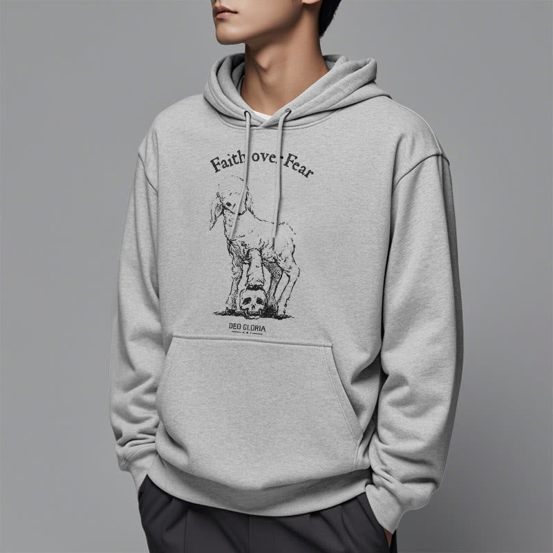 Christianartworkshop Quotation Style Faith Over Fear Lamb Fleece Lined Polyester Hoodie