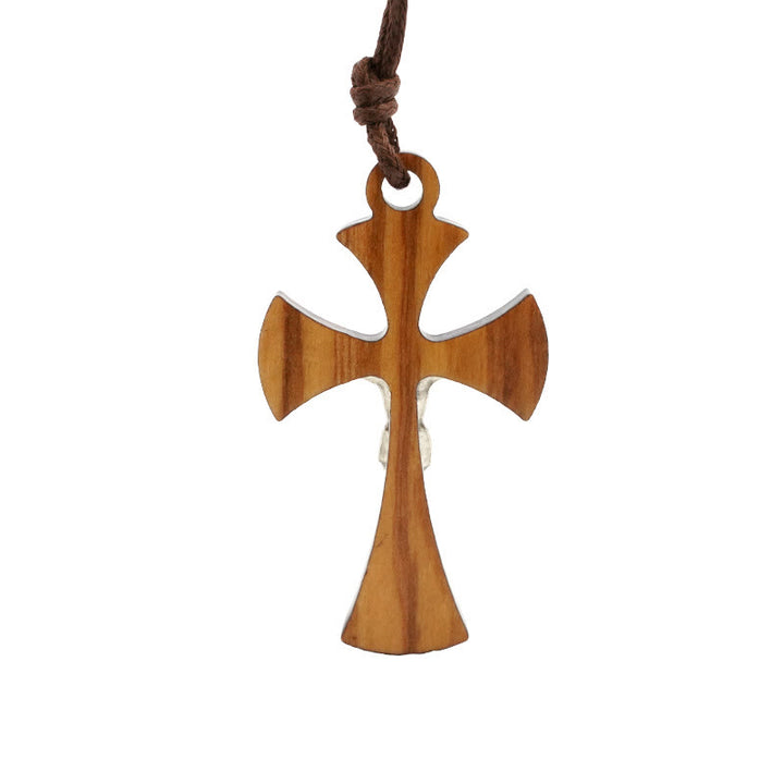 Christianartworkshop Classic Style Curved Olive Wood Crucifix Cross Pendant Necklace