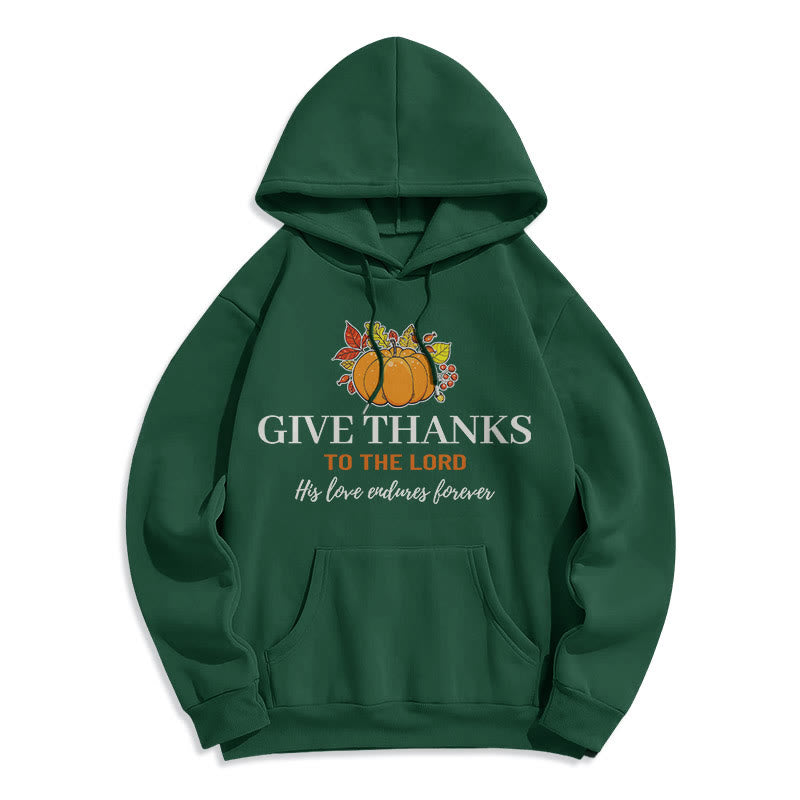 Christianartworkshop Modern Style Give Thanks to the Lord Pumpkin Fleece Lined Polyester Hoodie