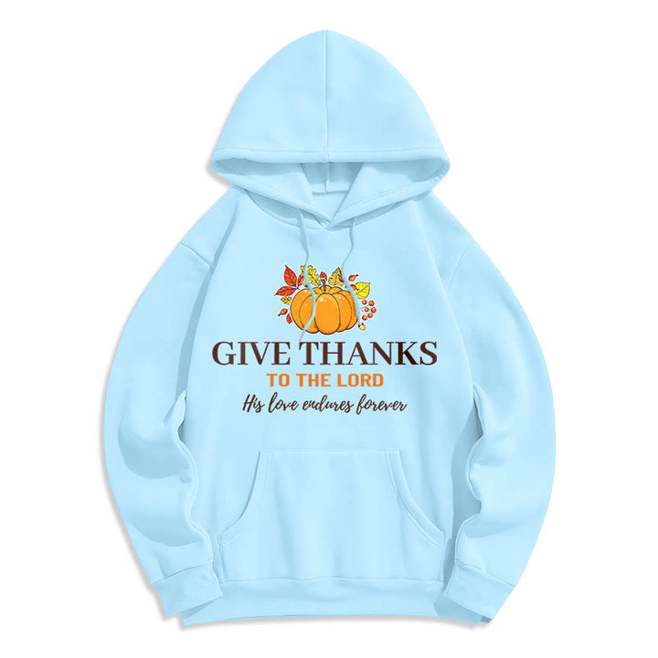 Christianartworkshop Modern Style Give Thanks to the Lord Pumpkin Fleece Lined Polyester Hoodie