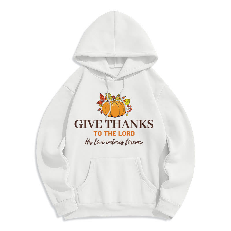 Christianartworkshop Modern Style Give Thanks to the Lord Pumpkin Fleece Lined Polyester Hoodie