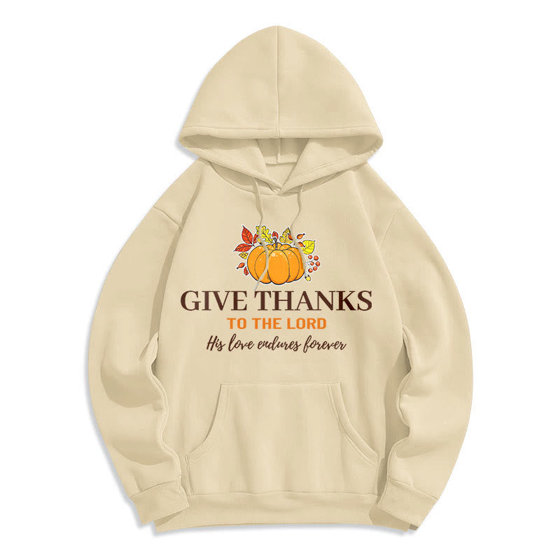 Christianartworkshop Modern Style Give Thanks to the Lord Pumpkin Fleece Lined Polyester Hoodie