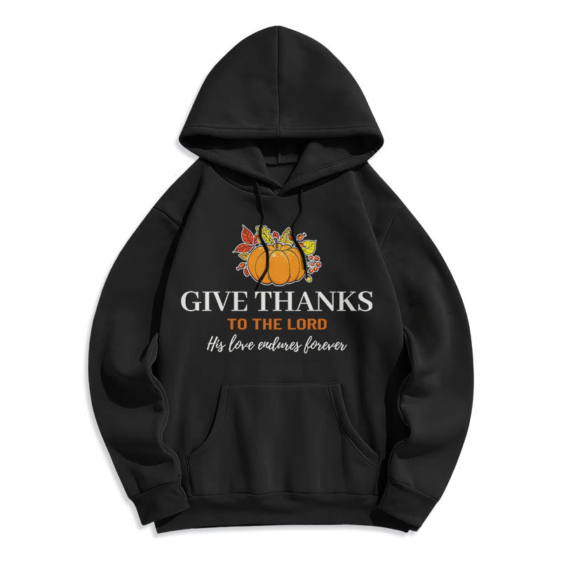 Christianartworkshop Modern Style Give Thanks to the Lord Pumpkin Fleece Lined Polyester Hoodie