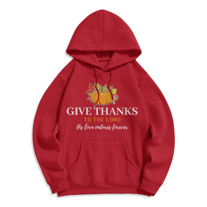 Christianartworkshop Modern Style Give Thanks to the Lord Pumpkin Fleece Lined Polyester Hoodie