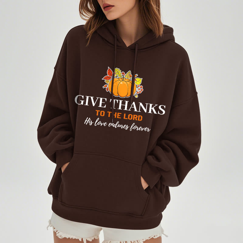 Christianartworkshop Modern Style Give Thanks to the Lord Pumpkin Fleece Lined Polyester Hoodie