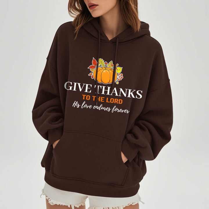 Christianartworkshop Modern Style Give Thanks to the Lord Pumpkin Fleece Lined Polyester Hoodie