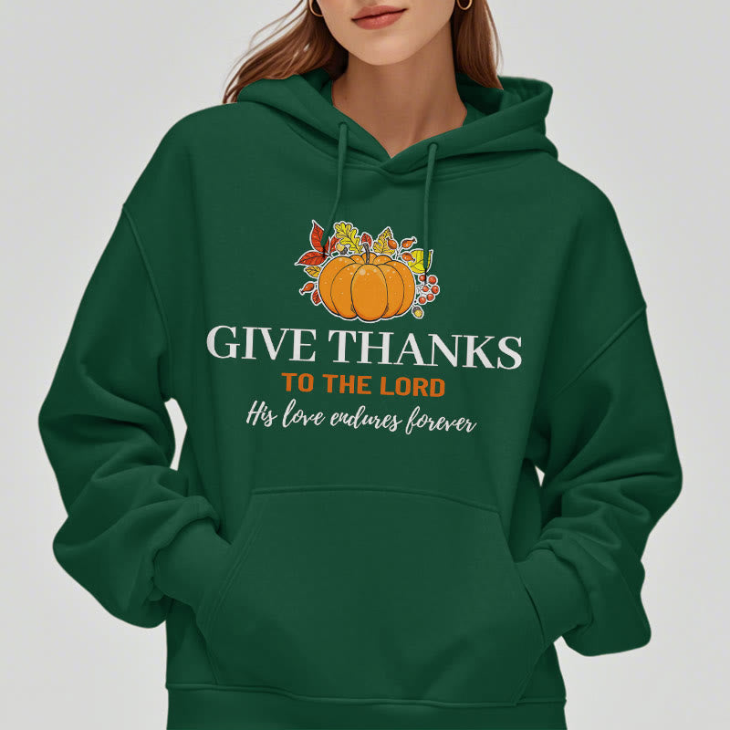 Christianartworkshop Modern Style Give Thanks to the Lord Pumpkin Fleece Lined Polyester Hoodie