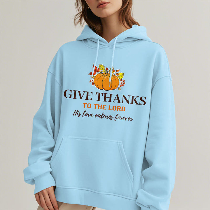 Christianartworkshop Modern Style Give Thanks to the Lord Pumpkin Fleece Lined Polyester Hoodie