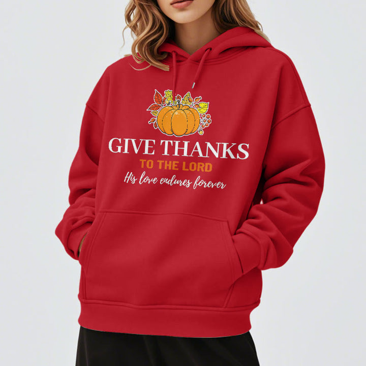 Christianartworkshop Modern Style Give Thanks to the Lord Pumpkin Fleece Lined Polyester Hoodie