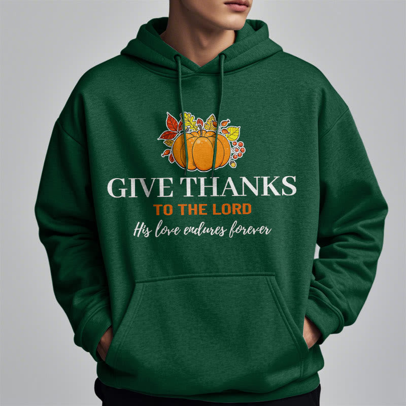 Christianartworkshop Modern Style Give Thanks to the Lord Pumpkin Fleece Lined Polyester Hoodie