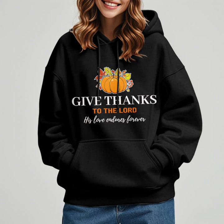 Christianartworkshop Modern Style Give Thanks to the Lord Pumpkin Fleece Lined Polyester Hoodie