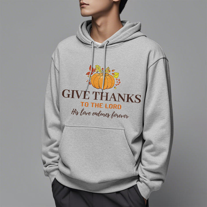 Christianartworkshop Modern Style Give Thanks to the Lord Pumpkin Fleece Lined Polyester Hoodie